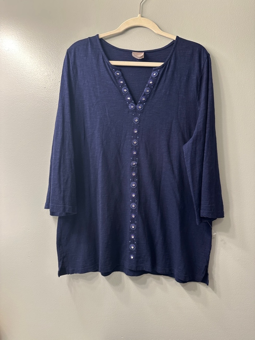 Chico's Navy Embellished V-Neck Tunic